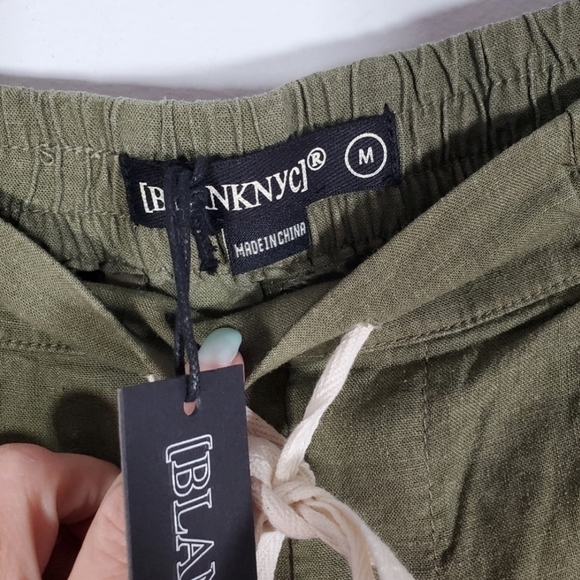 Blank NYC Roll The Dice Army Green Linen Blend Drawstring Pull-on Jogger Pants - Picture 8 of 9